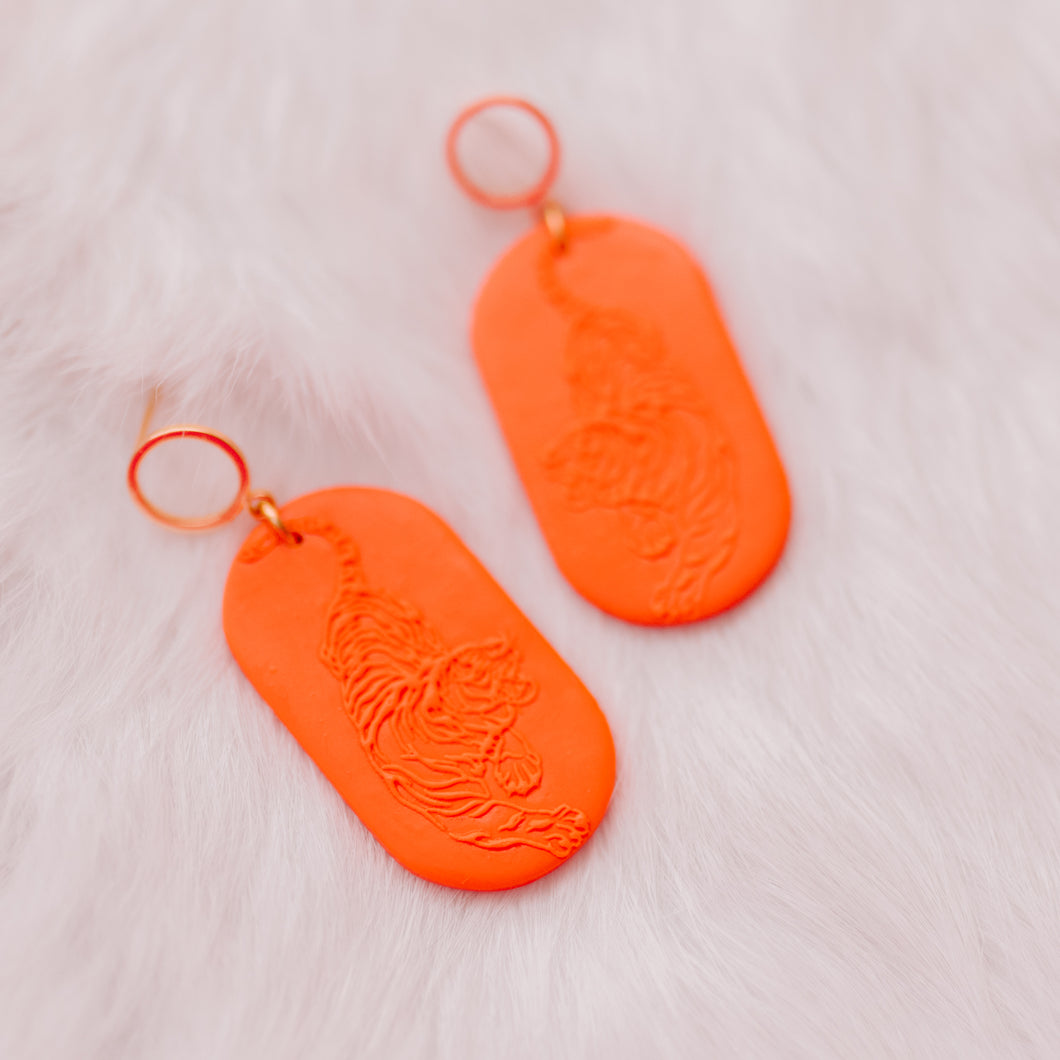 Orange and Purple Tiger - Earrings
